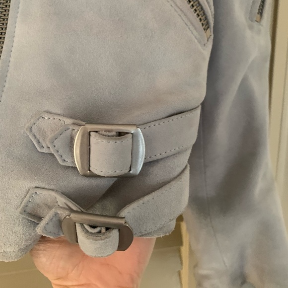 All Saints Suede Balfern Biker Jacket in Luna Blue - Picture 8 of 14